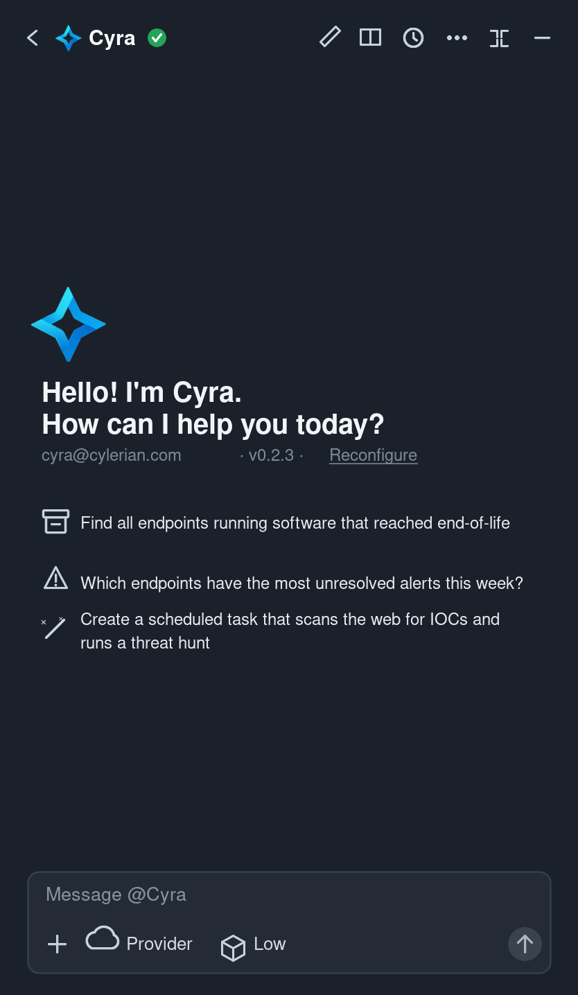 Cyra AI Assistant chat interface